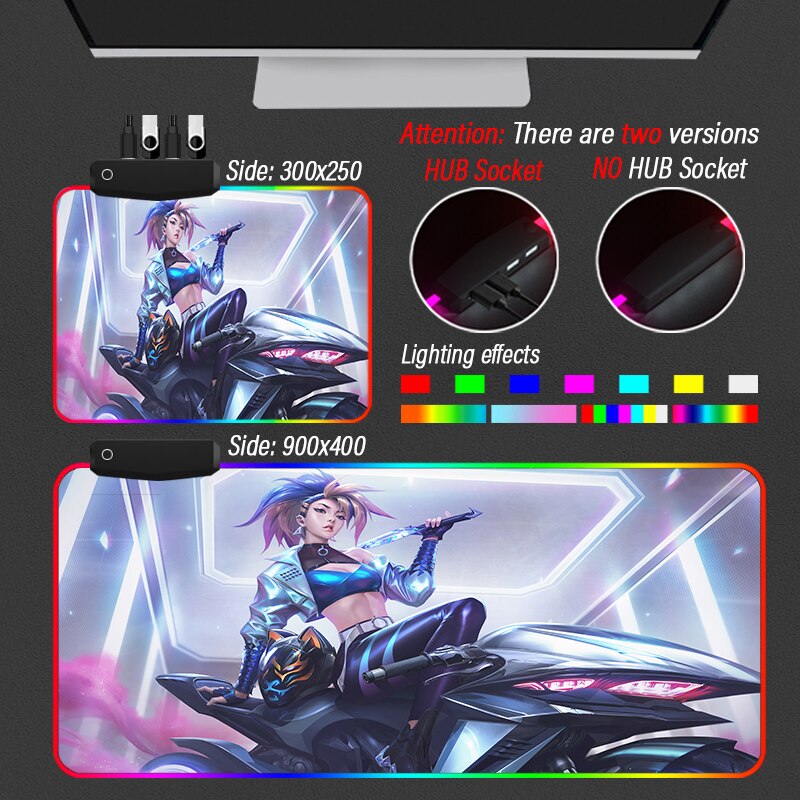 League of Legends KDA Collection 3 Mouse Pad Led Strip HUB 4 in 1 USB 3 Port Carpet Gaming LOL  Custom MousePad RGB Large KDA Akali Desk Mat - League of Legends Fan Store