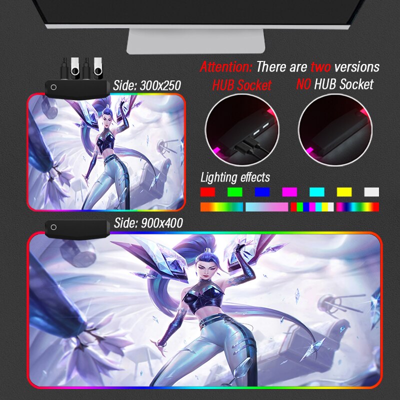 KDA Collection 1 XXL Mouse Pad 4 Port USB Gaming Hub Desk RGB Mousepad Led League of Legends LOL Yasuo HD-Color Custom Slipmat - League of Legends Fan Store