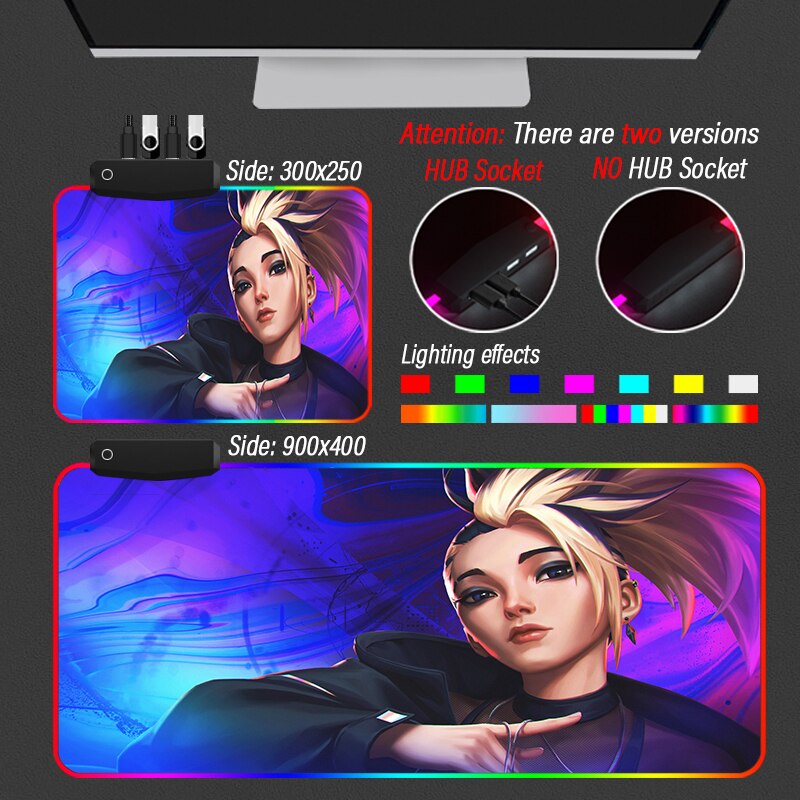 League of Legends KDA Collection 3 Mouse Pad Led Strip HUB 4 in 1 USB 3 Port Carpet Gaming LOL  Custom MousePad RGB Large KDA Akali Desk Mat - League of Legends Fan Store