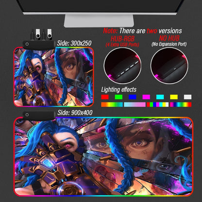 League of Legends Gaming Mouse Pad Hub Mousepad RGB Custom LOL Arcane Carpet Jinx Vi Caitlyn 4 Port USB Playmat With LED Backlit - League of Legends Fan Store