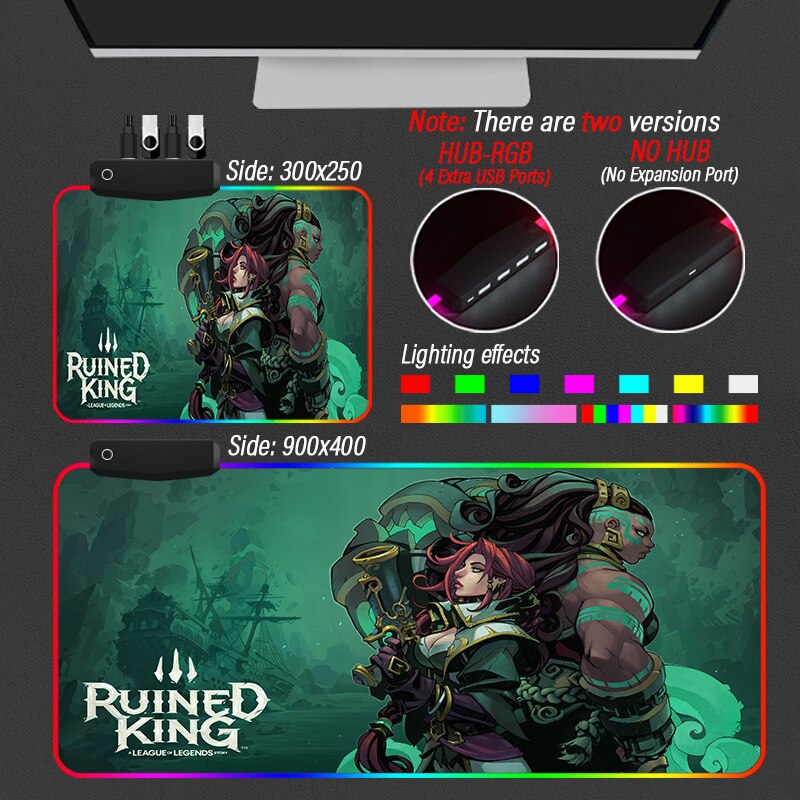 League of Legends Collection 1 LED Mousepad Ruined King A League Of Legends Story RGB Custom Arcane LOL Desk Mouse Pad With HUB 4 Port USB - League of Legends Fan Store