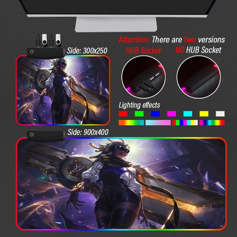 KDA Collection 1 XXL Mouse Pad 4 Port USB Gaming Hub Desk RGB Mousepad Led League of Legends LOL Yasuo HD-Color Custom Slipmat - League of Legends Fan Store