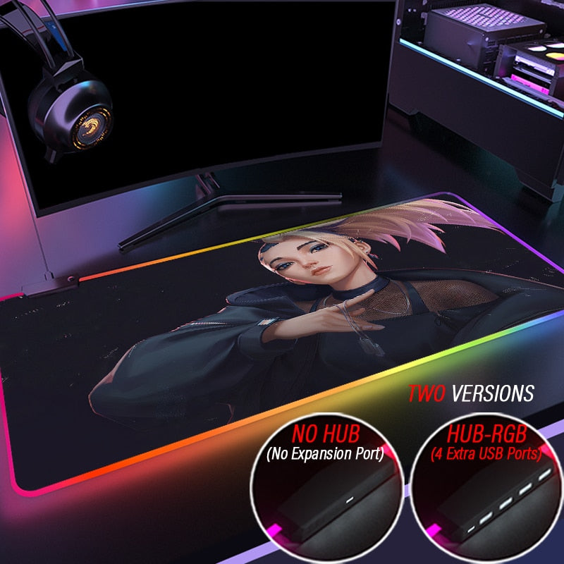 KDA Collection 6 Mouse Pad RGB League of Legends Gaming LED Backlit HUB Custom KDA Akali Mousepad With 4 Port USB Slipmat - League of Legends Fan Store