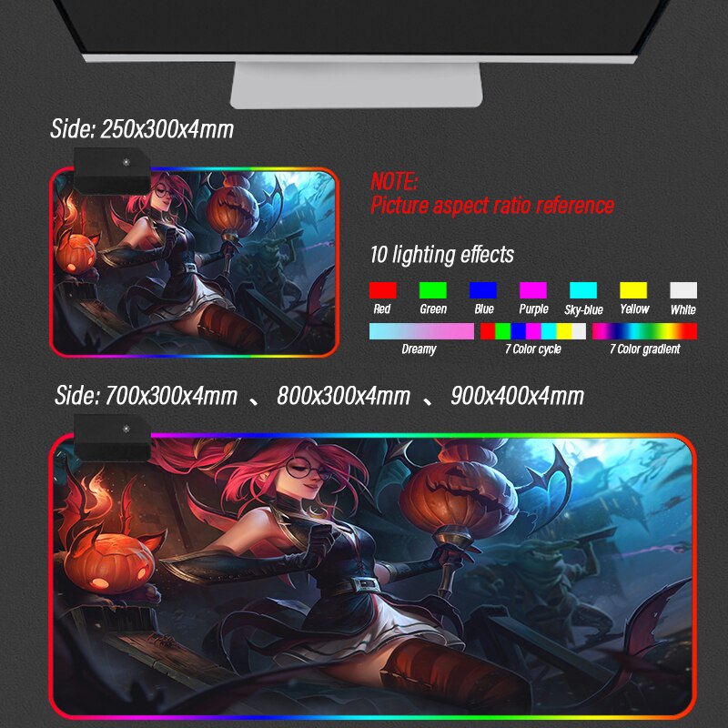 League of Legends Collection 21 RGB Gaming  MousePad Large LOL Locking Edge Speed Gamer LED Mouse Pad Soft Laptop Mat - League of Legends Fan Store