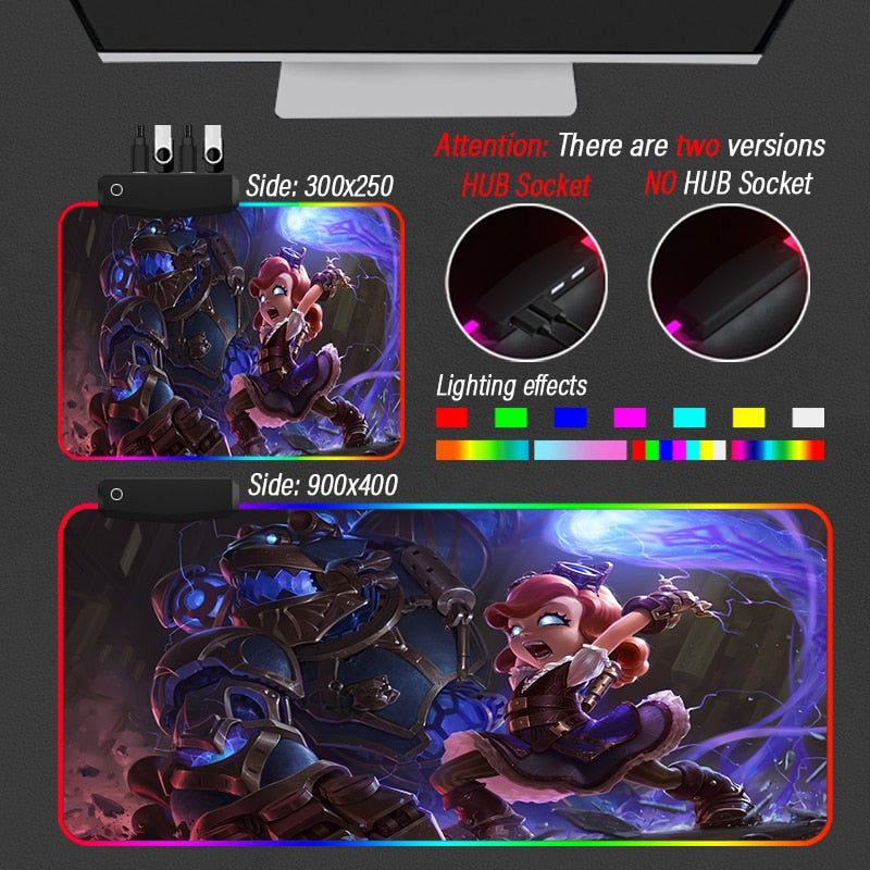 League of Legends Collection 20 RGB Mouse Pad League of Legends LED Gradient Washable Backlit Mat With Hub 4 Port USB - League of Legends Fan Store