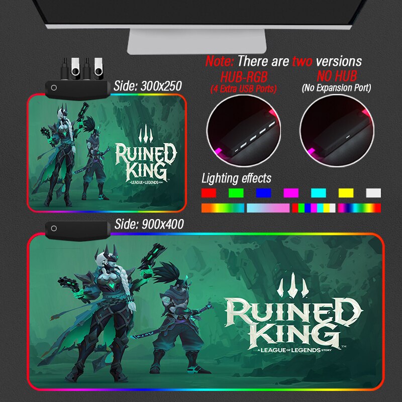 League of Legends Collection 1 LED Mousepad Ruined King A League Of Legends Story RGB Custom Arcane LOL Desk Mouse Pad With HUB 4 Port USB - League of Legends Fan Store