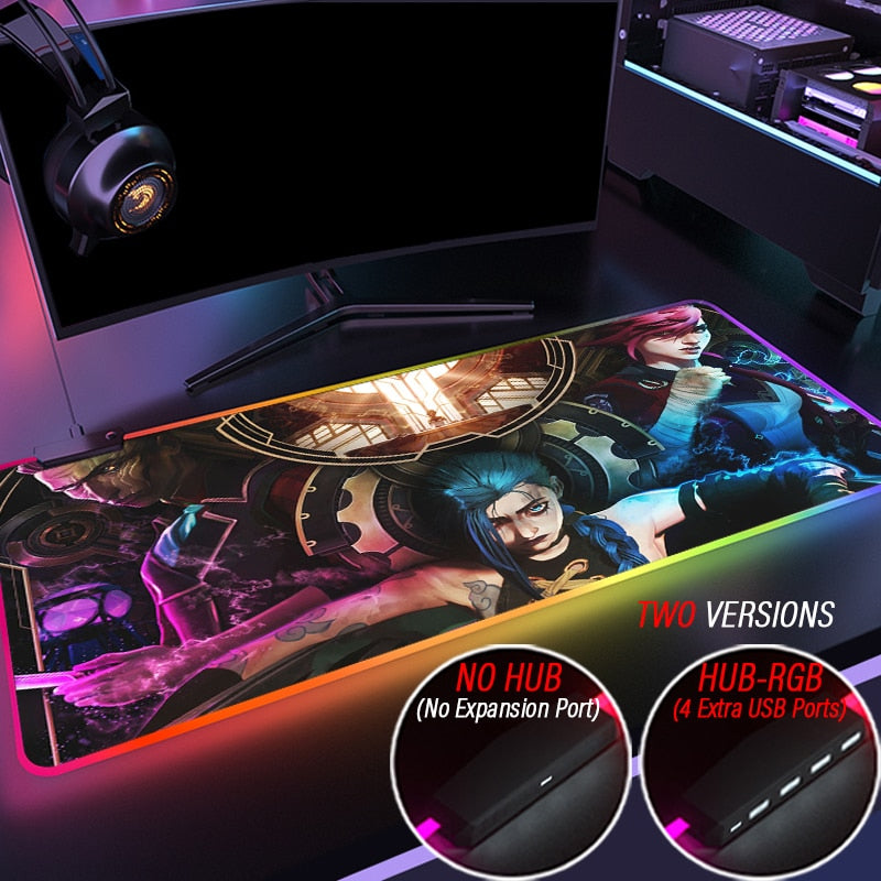 League of Legends Jinx Arcane Collection 2 Super Soft LED Backlit Gaming Mouse Pad HUB PC 4 in 1 USB LOL Desk Mat RGB Carpet - League of Legends Fan Store