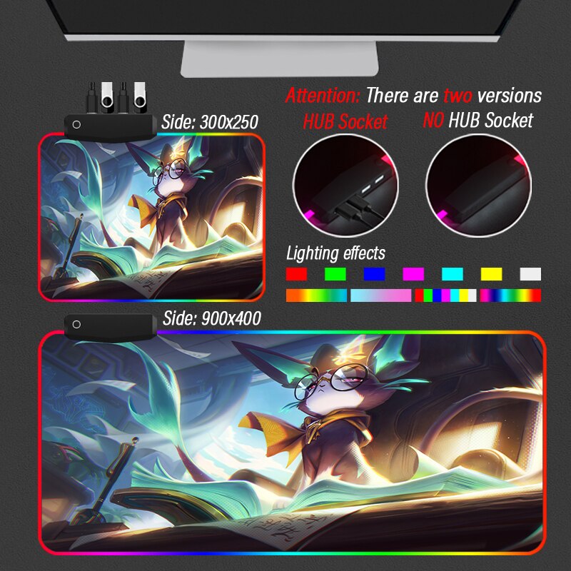 League of Legends Collection 15 RGB Mouse Pad LOL Yasuo Led Desktop Mousepad Glowing Gaming HUB USB 4 Port Carpet - League of Legends Fan Store