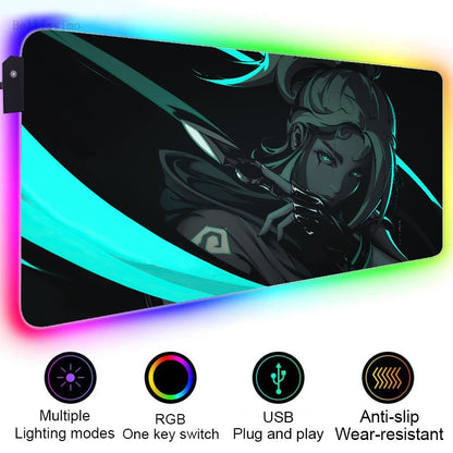 Valorant Rgb Gaming Mousepad All Agents l - Jett Sage Raze Reyna Killjoy Sova Mousepad