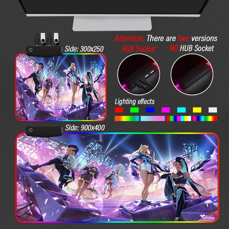 League of Legends KDA Collection 3 Mouse Pad Led Strip HUB 4 in 1 USB 3 Port Carpet Gaming LOL  Custom MousePad RGB Large KDA Akali Desk Mat - League of Legends Fan Store