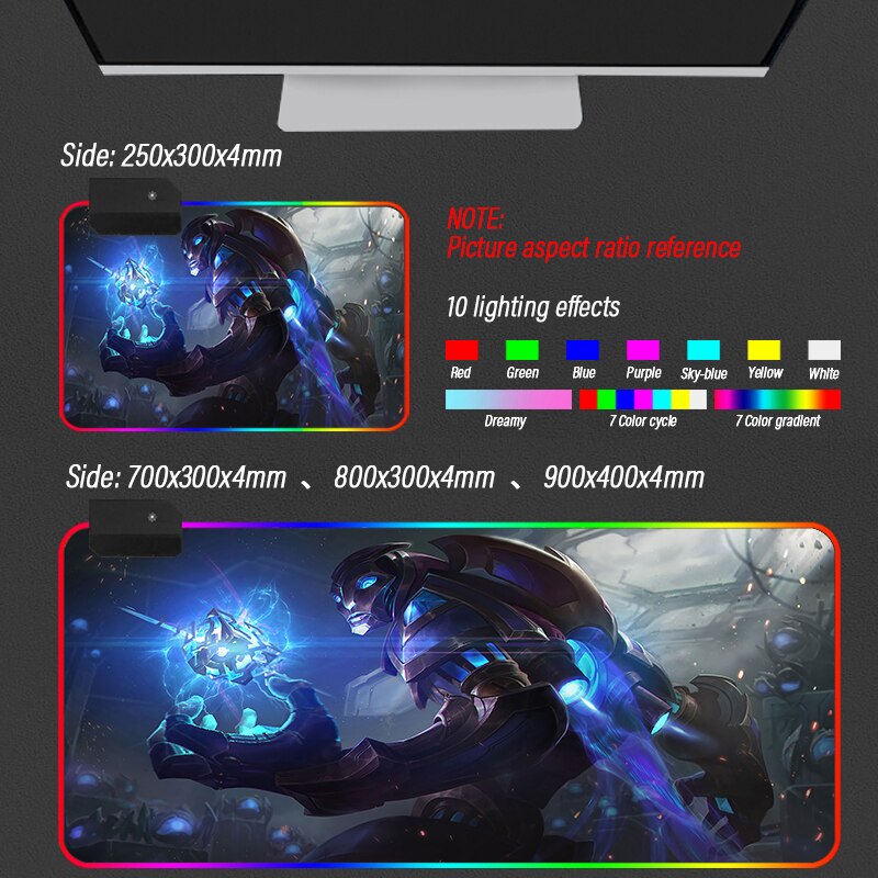 League of Legends Collection 18 RGB Mouse Pad Led Computer Mousepad Backlight Surface Mause Pad LOL Keyboard Desk Mat Support DIY - League of Legends Fan Store