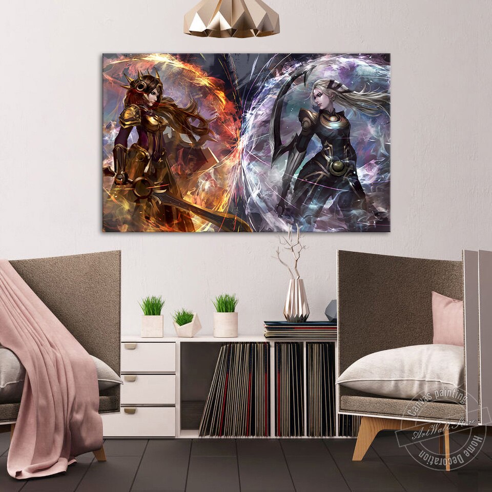 Diana VS Leona Poster - Canvas Painting - League of Legends Fan Store