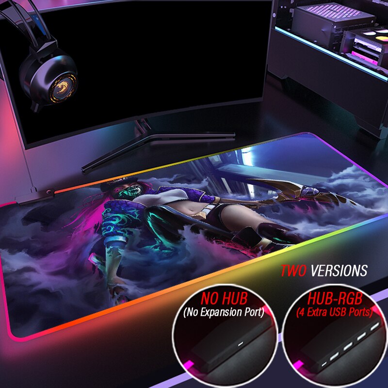 KDA Collection 6 Mouse Pad RGB League of Legends Gaming LED Backlit HUB Custom KDA Akali Mousepad With 4 Port USB Slipmat - League of Legends Fan Store