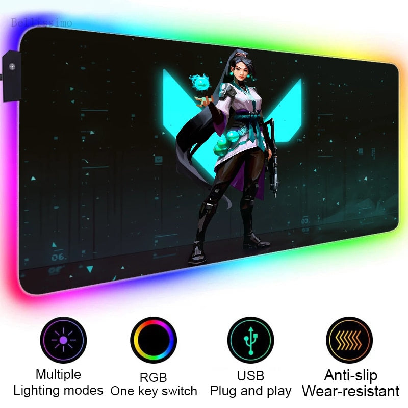 Valorant Rgb Gaming Mousepad All Agents l - Jett Sage Raze Reyna Killjoy Sova Mousepad