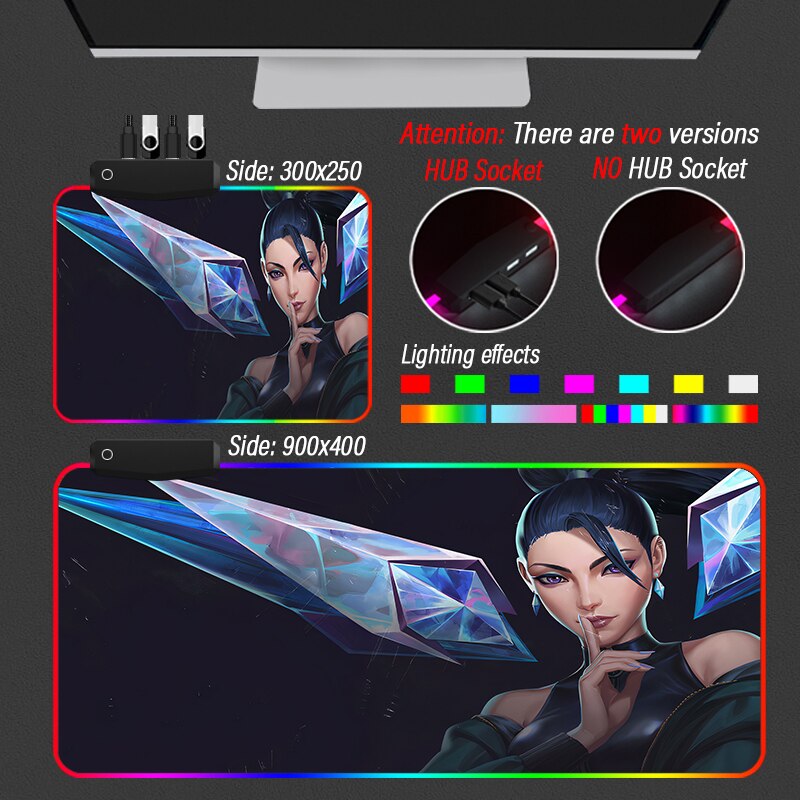 League of Legends KDA Collection 3 Mouse Pad Led Strip HUB 4 in 1 USB 3 Port Carpet Gaming LOL  Custom MousePad RGB Large KDA Akali Desk Mat - League of Legends Fan Store