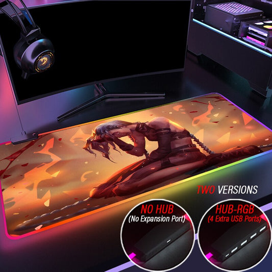 League of Legends Gaming Mouse Pad Hub Mousepad RGB Custom LOL Arcane Carpet Jinx Vi Caitlyn 4 Port USB Playmat With LED Backlit - League of Legends Fan Store