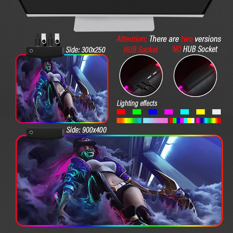 KDA Collection 1 XXL Mouse Pad 4 Port USB Gaming Hub Desk RGB Mousepad Led League of Legends LOL Yasuo HD-Color Custom Slipmat - League of Legends Fan Store