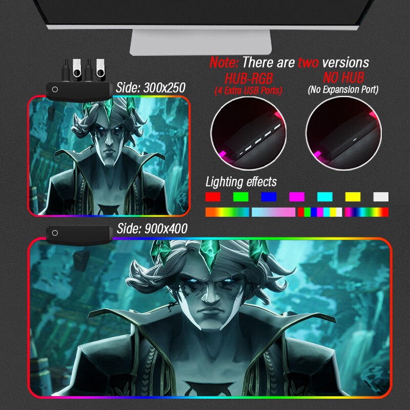 League of Legends Collection 1 LED Mousepad Ruined King A League Of Legends Story RGB Custom Arcane LOL Desk Mouse Pad With HUB 4 Port USB - League of Legends Fan Store