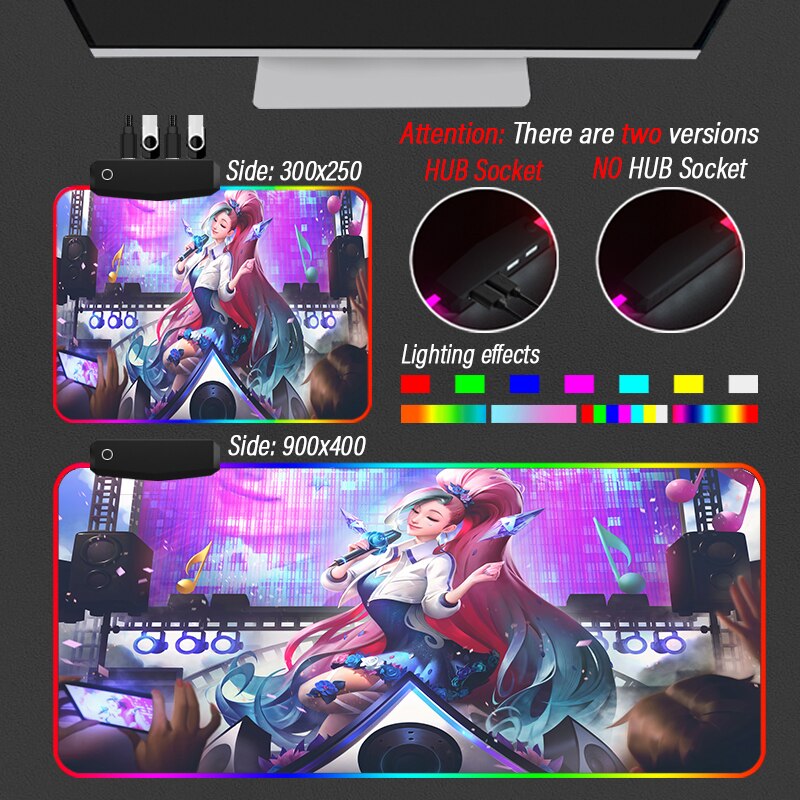 KDA Collection 1 XXL Mouse Pad 4 Port USB Gaming Hub Desk RGB Mousepad Led League of Legends LOL Yasuo HD-Color Custom Slipmat - League of Legends Fan Store