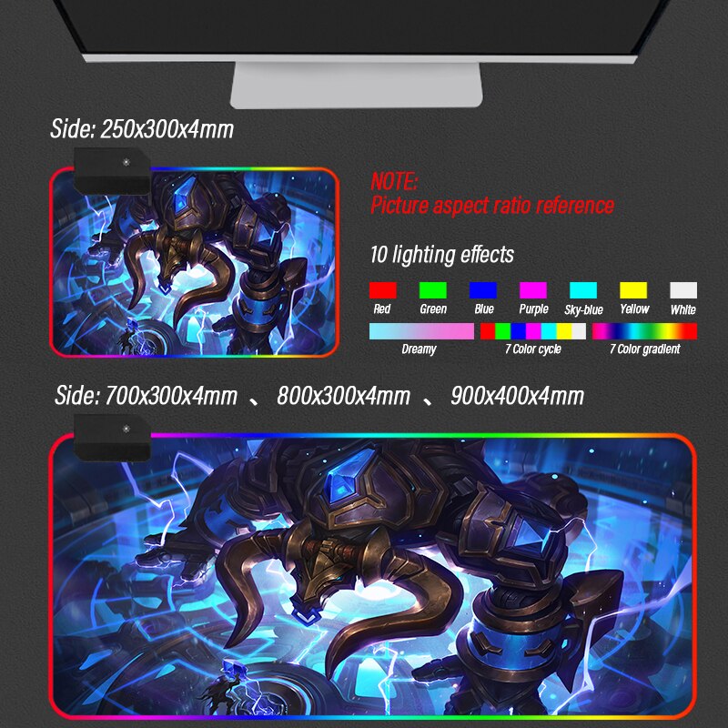 League of Legends Collection 18 RGB Mouse Pad Led Computer Mousepad Backlight Surface Mause Pad LOL Keyboard Desk Mat Support DIY - League of Legends Fan Store