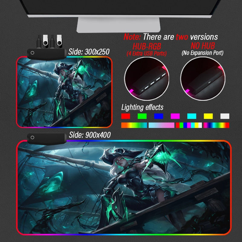 League of Legends Collection 1 LED Mousepad Ruined King A League Of Legends Story RGB Custom Arcane LOL Desk Mouse Pad With HUB 4 Port USB - League of Legends Fan Store