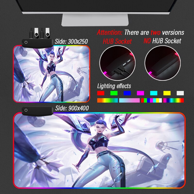 League of Legends KDA Collection 3 Mouse Pad Led Strip HUB 4 in 1 USB 3 Port Carpet Gaming LOL  Custom MousePad RGB Large KDA Akali Desk Mat - League of Legends Fan Store