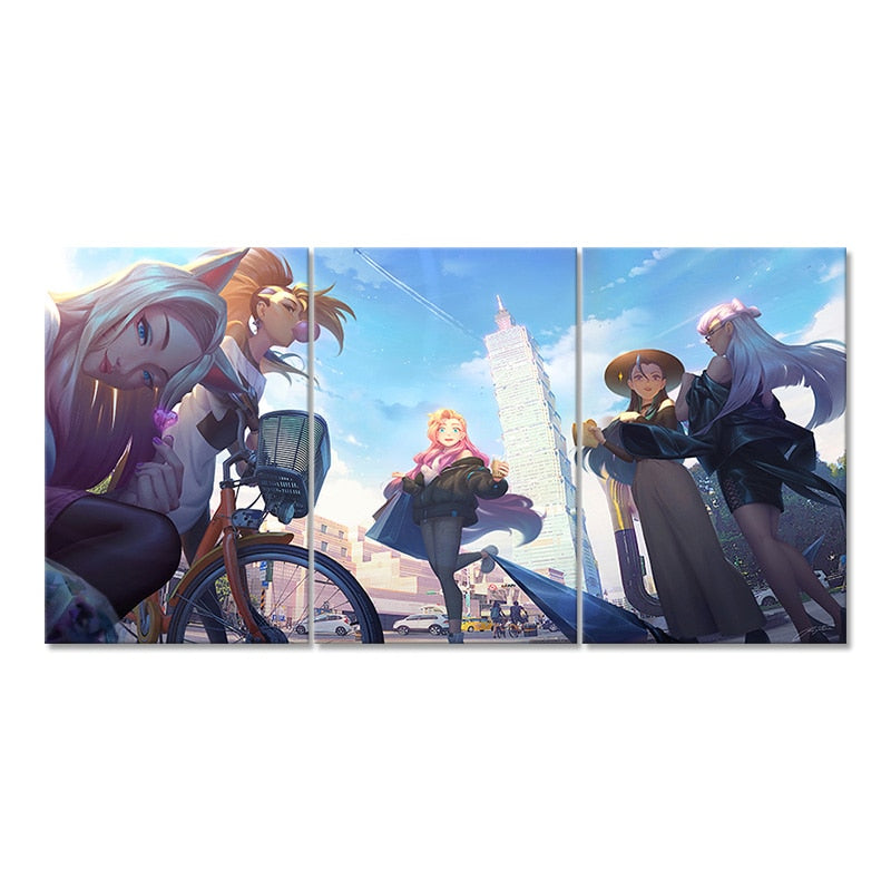 K/DA All Out Akali Ahri Seraphine Evelynn Poster - Canvas Painting - League of Legends Fan Store