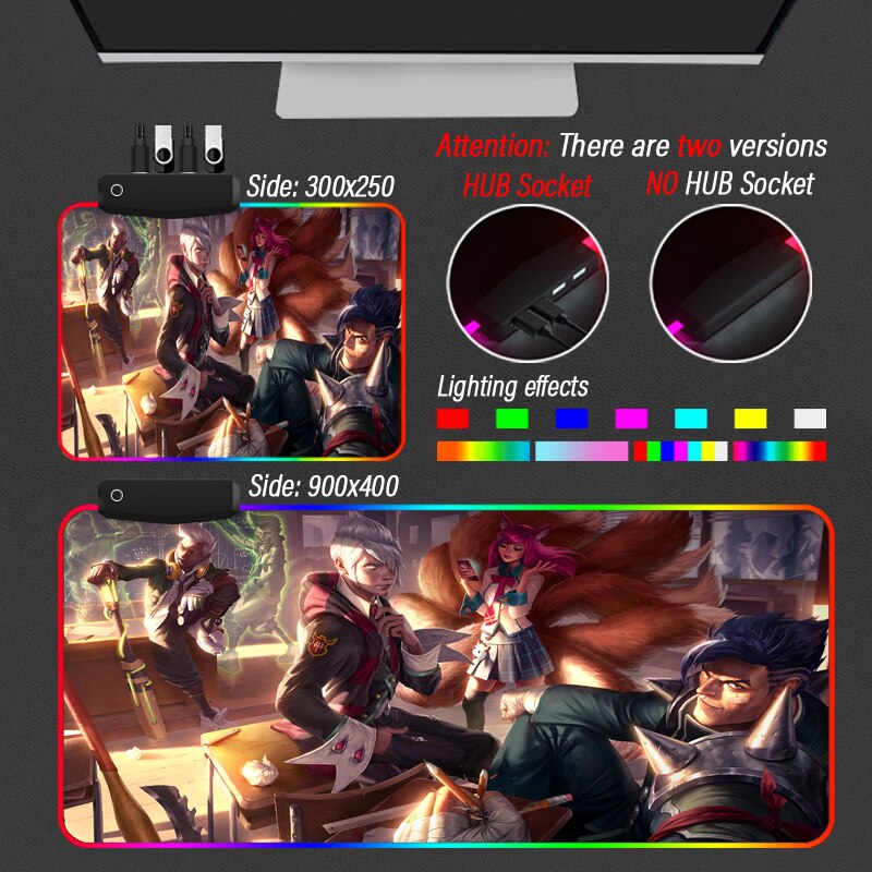 League of Legends Collection 15 RGB Mouse Pad LOL Yasuo Led Desktop Mousepad Glowing Gaming HUB USB 4 Port Carpet - League of Legends Fan Store