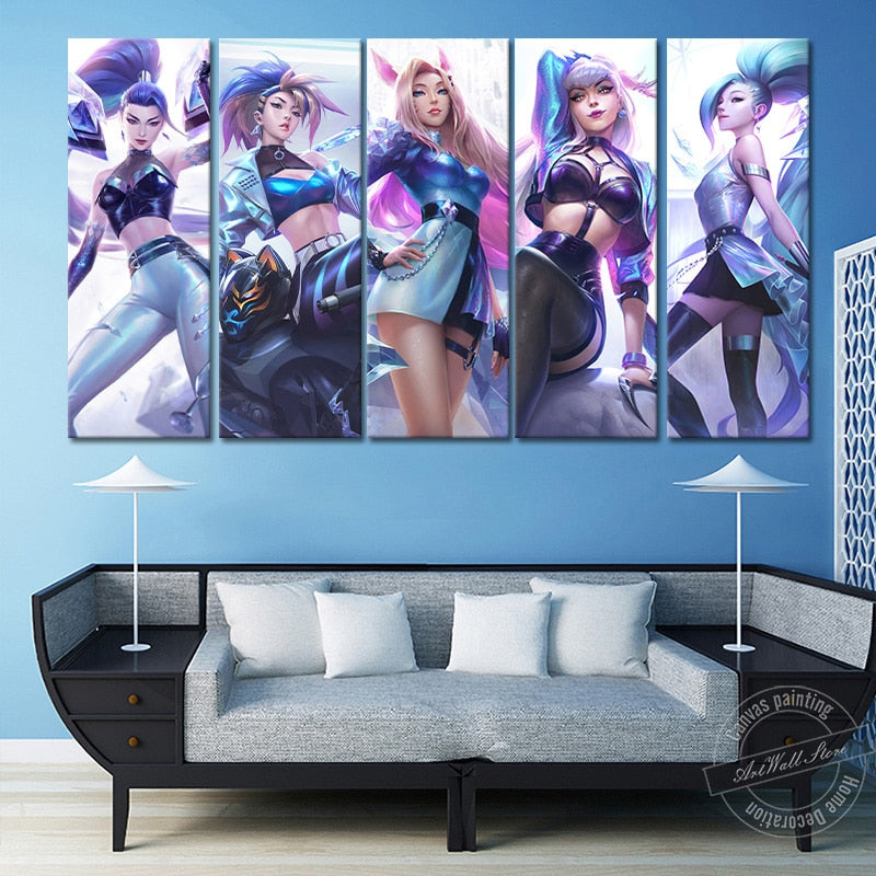 K/DA ALL OUT Akali Ahri Evelynn Kaisa Poster - Canvas Painting - League of Legends Fan Store