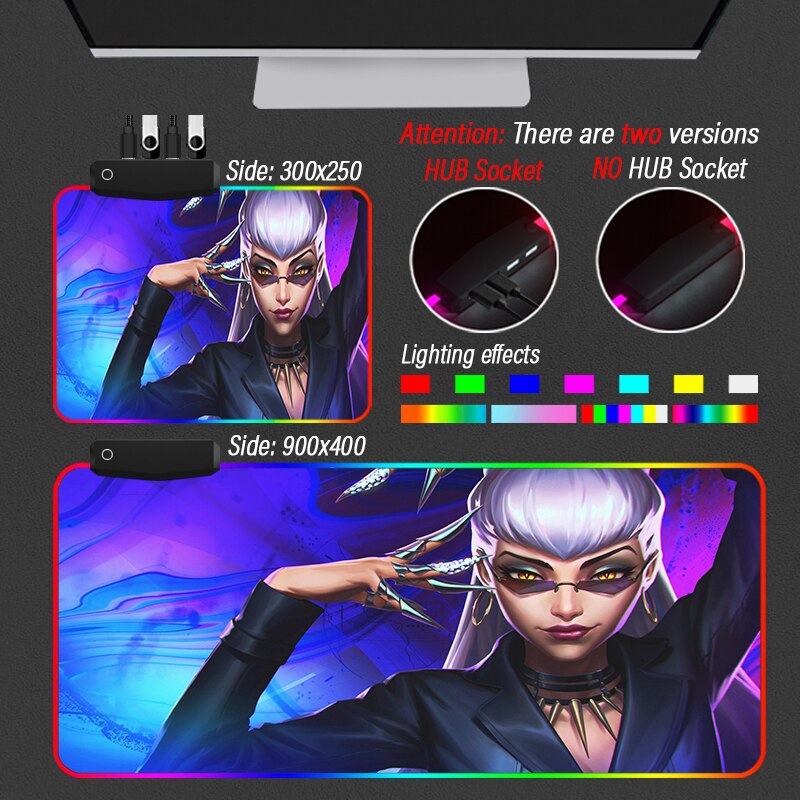 League of Legends KDA Collection 3 Mouse Pad Led Strip HUB 4 in 1 USB 3 Port Carpet Gaming LOL  Custom MousePad RGB Large KDA Akali Desk Mat - League of Legends Fan Store