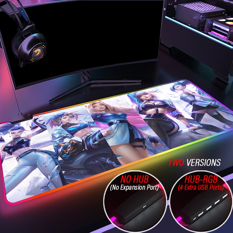 KDA Collection 6 Mouse Pad RGB League of Legends Gaming LED Backlit HUB Custom KDA Akali Mousepad With 4 Port USB Slipmat - League of Legends Fan Store