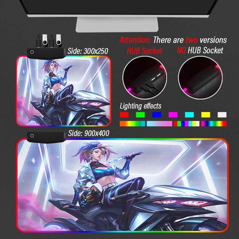 KDA Collection 1 XXL Mouse Pad 4 Port USB Gaming Hub Desk RGB Mousepad Led League of Legends LOL Yasuo HD-Color Custom Slipmat - League of Legends Fan Store