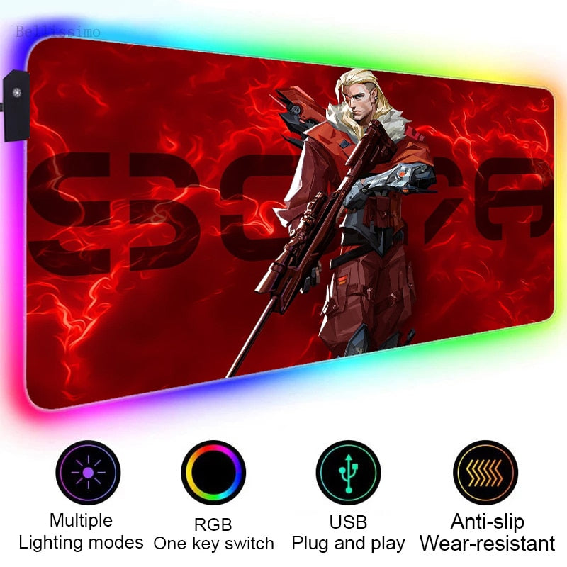 Valorant Rgb Gaming Mousepad All Agents l - Jett Sage Raze Reyna Killjoy Sova Mousepad