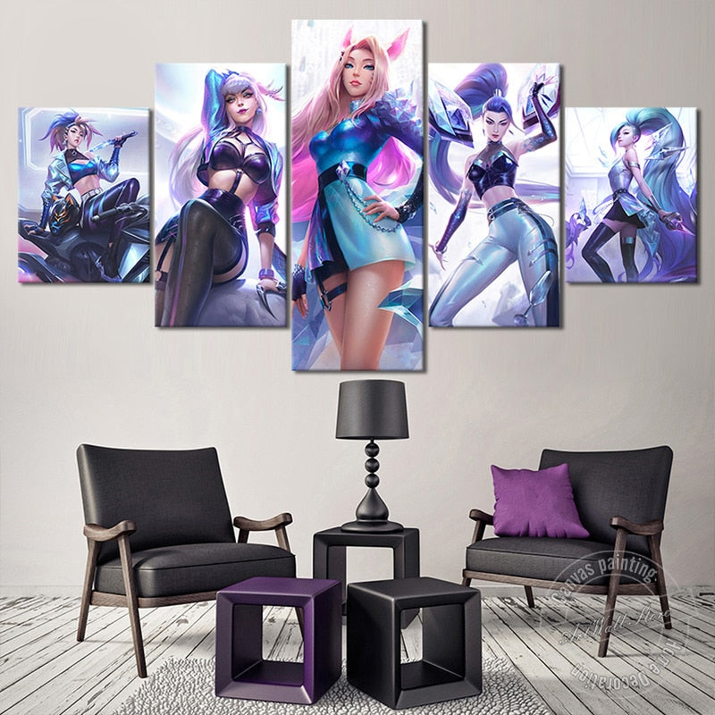 K/DA All Out  Ahri Akali Evelynn Seraphine KaiSa Poster - Canvas Painting - League of Legends Fan Store