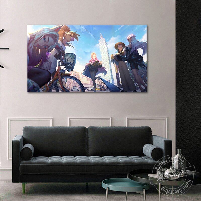 K/DA All Out Akali Ahri Seraphine Evelynn Poster - Canvas Painting - League of Legends Fan Store