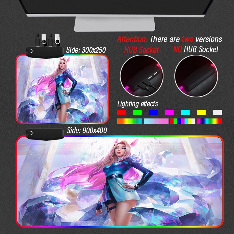 KDA Collection 1 XXL Mouse Pad 4 Port USB Gaming Hub Desk RGB Mousepad Led League of Legends LOL Yasuo HD-Color Custom Slipmat - League of Legends Fan Store