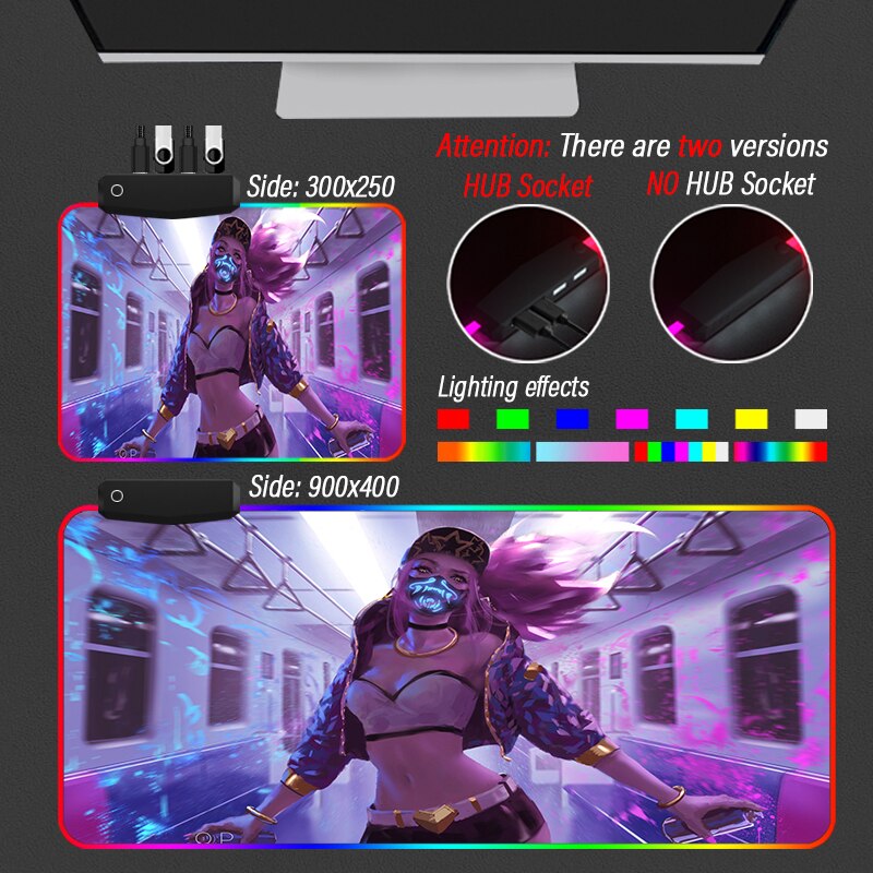 KDA Collection 1 XXL Mouse Pad 4 Port USB Gaming Hub Desk RGB Mousepad Led League of Legends LOL Yasuo HD-Color Custom Slipmat - League of Legends Fan Store