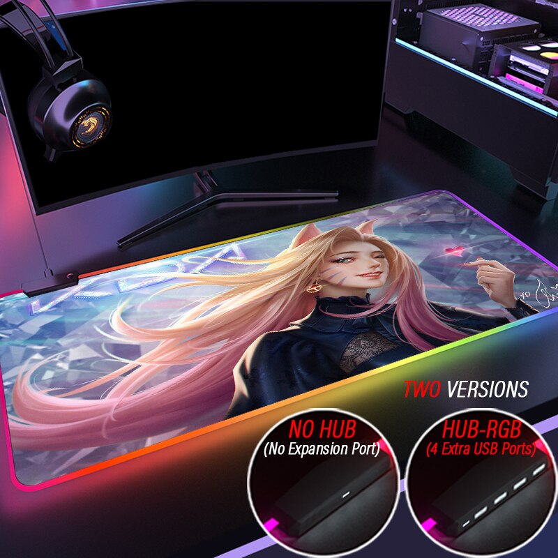 KDA Collection 1 XXL Mouse Pad 4 Port USB Gaming Hub Desk RGB Mousepad Led League of Legends LOL Yasuo HD-Color Custom Slipmat - League of Legends Fan Store