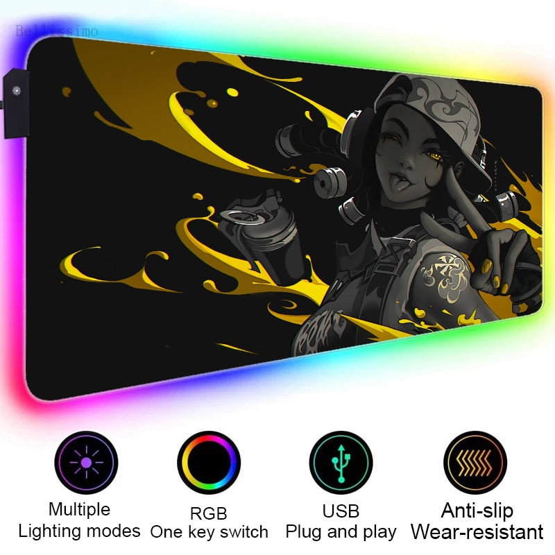 Valorant Rgb Gaming Mousepad All Agents l - Jett Sage Raze Reyna Killjoy Sova Mousepad