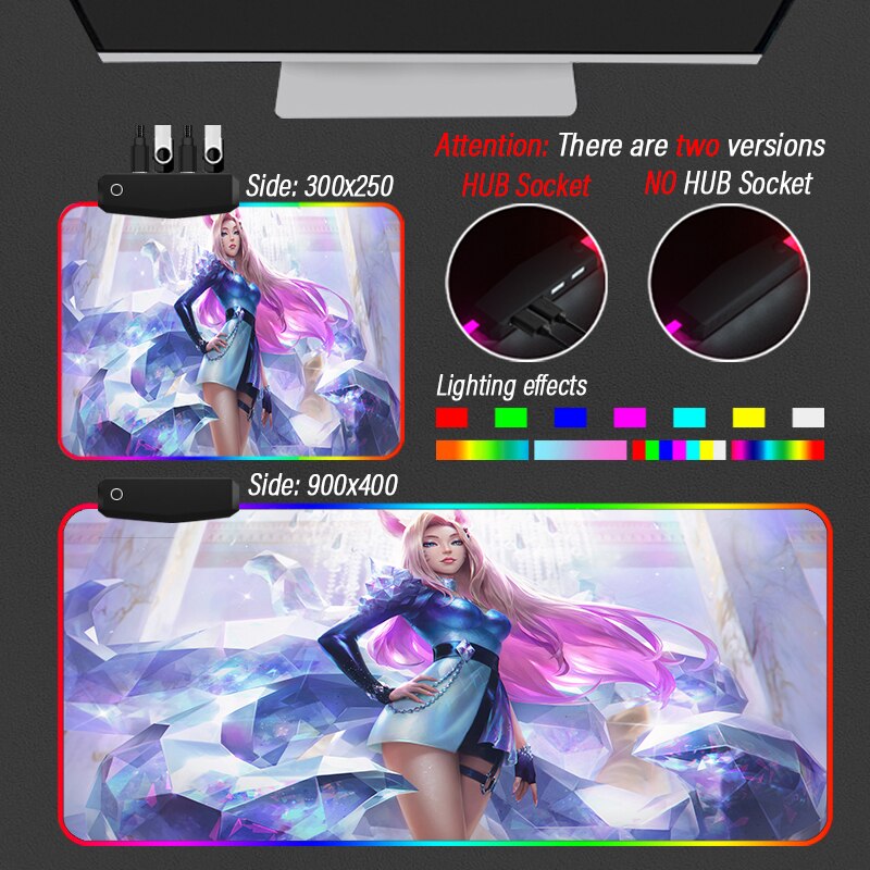 League of Legends KDA Collection 3 Mouse Pad Led Strip HUB 4 in 1 USB 3 Port Carpet Gaming LOL  Custom MousePad RGB Large KDA Akali Desk Mat - League of Legends Fan Store