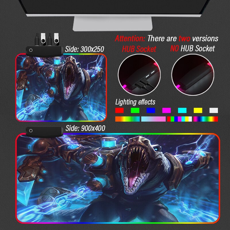 League of Legends Collection 20 RGB Mouse Pad League of Legends LED Gradient Washable Backlit Mat With Hub 4 Port USB - League of Legends Fan Store