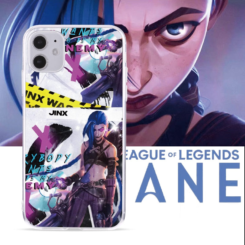 League of Legends Cartoon Arcane Jinx Phone Case For iPhone 11 12 13 Pro Max Mini XR XS X 8 7 Plus Sofe TPU Phone Cover Funda - League of Legends Fan Store