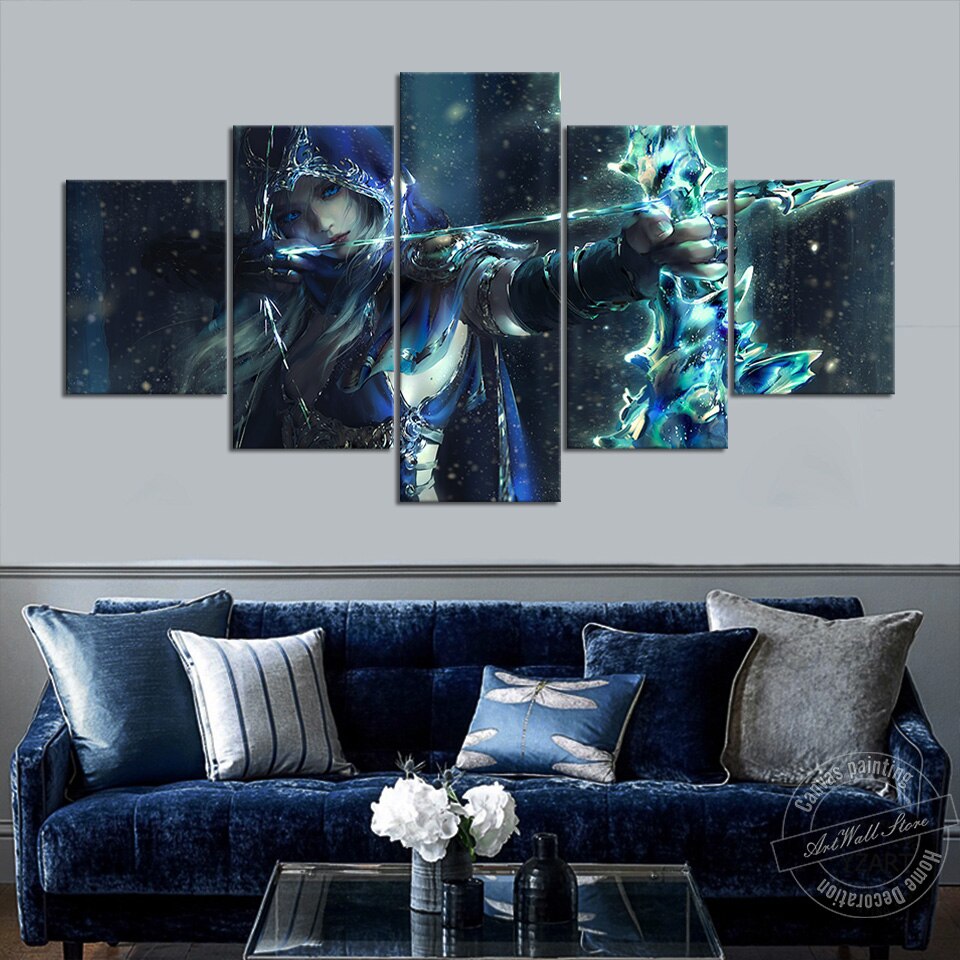 Unframed 5 Piece League for Legends LOL Ashe Artwork Painting Background Wall Decor for Living Room and Play Room Wall Picture - League of Legends Fan Store