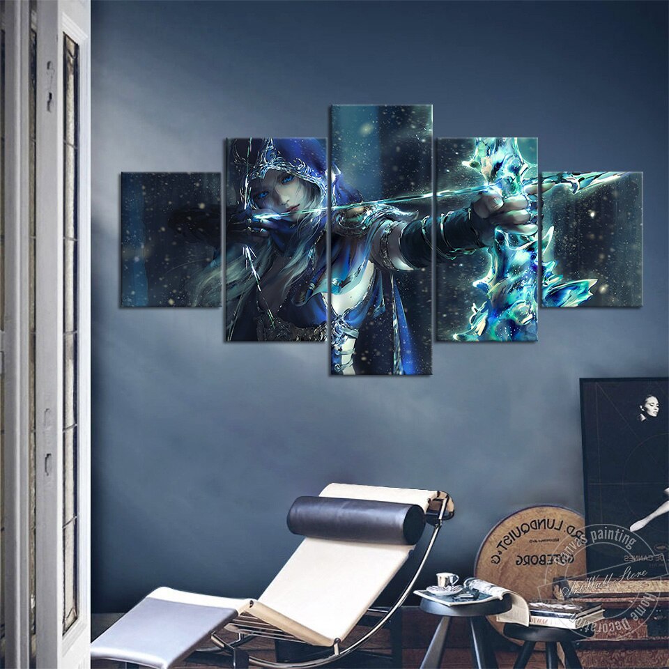 Unframed 5 Piece League for Legends LOL Ashe Artwork Painting Background Wall Decor for Living Room and Play Room Wall Picture - League of Legends Fan Store