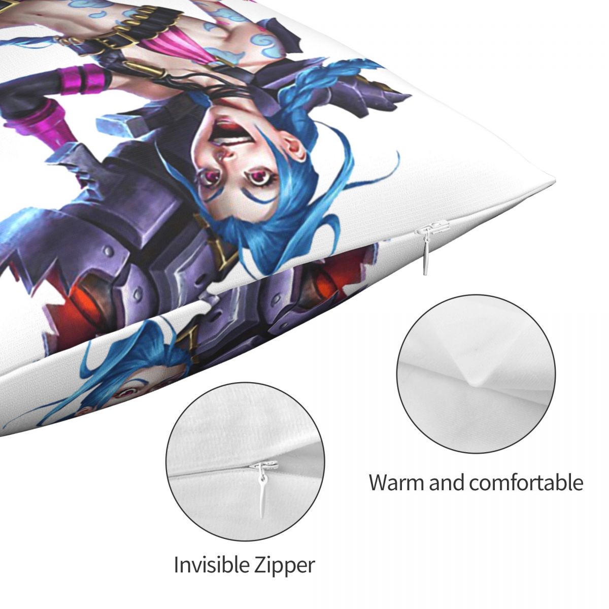 Jinx Fight Throw Pillow Case Arcane 2 - League of Legends Fan Store