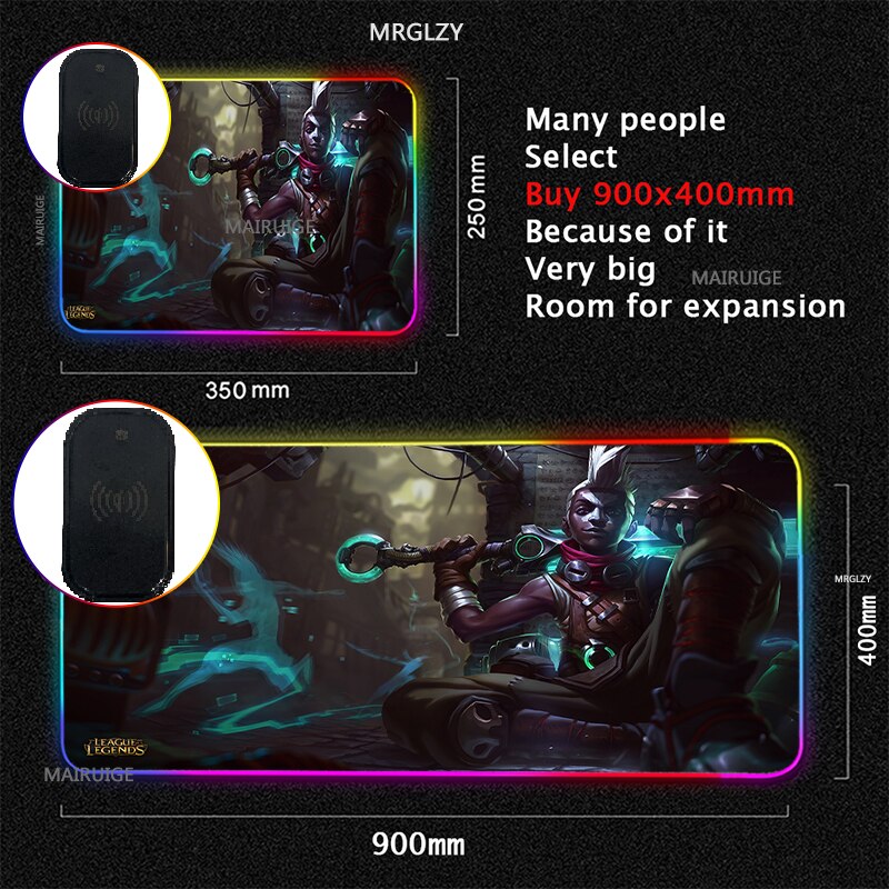 RGB Wireless Charging LED Arcane Mouse Pad Ekko Game Accessories Charger Mat Gaming MousePad Typec League of Legends Carpet Rug - League of Legends Fan Store