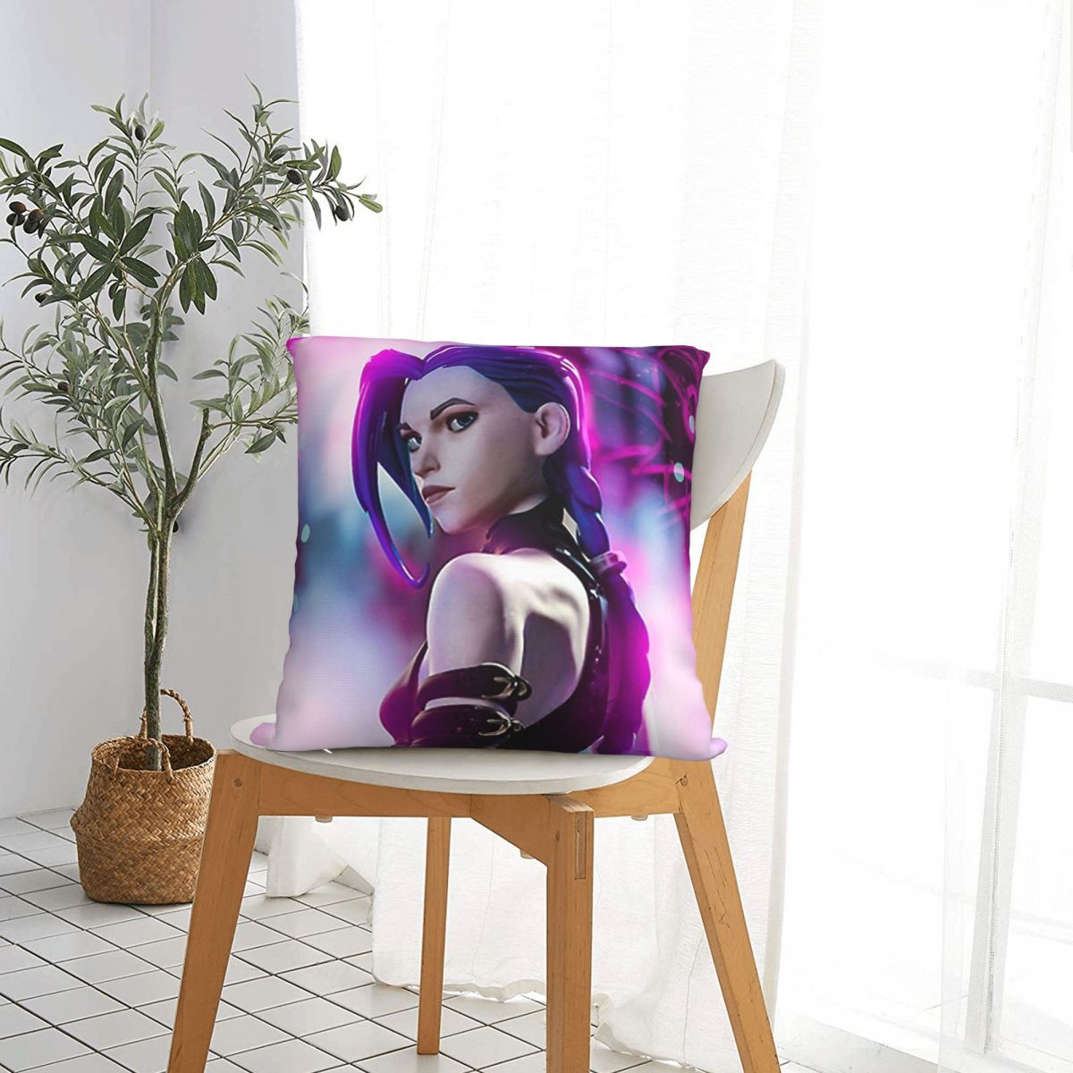 Jinx Back Throw Pillow Case - League of Legends Fan Store