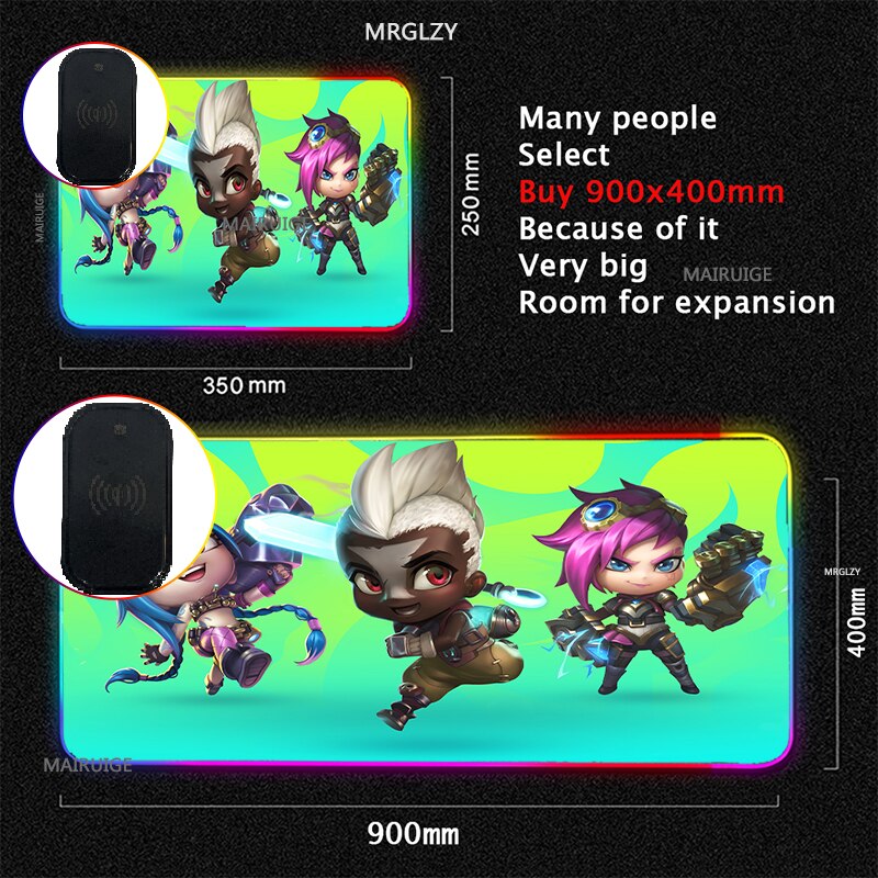 RGB Wireless Charging LED Arcane Mouse Pad Ekko Game Accessories Charger Mat Gaming MousePad Typec League of Legends Carpet Rug - League of Legends Fan Store