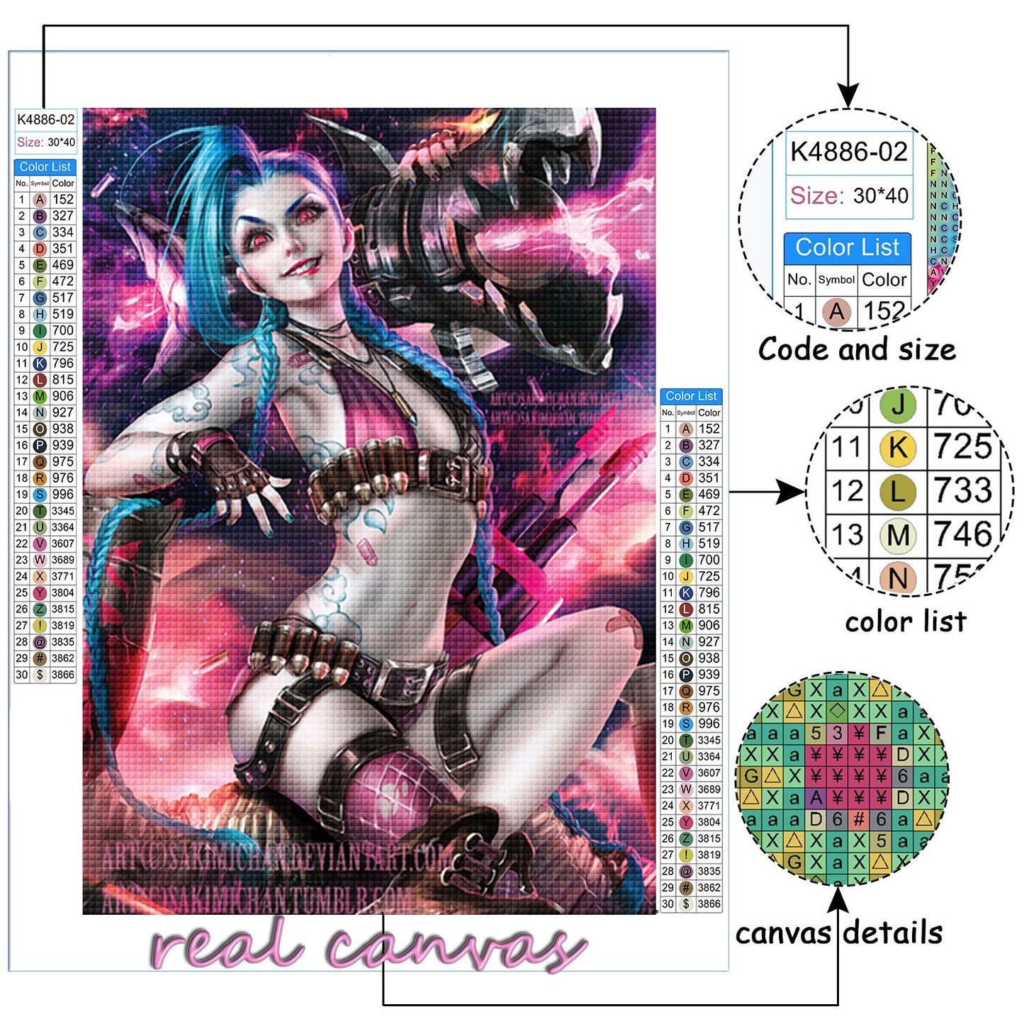 Diamond Art Mosaic -- Jinx Morgana Neeko Jinx Star Akali Katarina Ahri Evelynn - League of Legends Fan Store