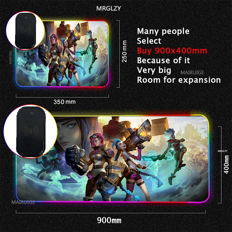 Arcane VI RGB Wireless Charging Typec LED LOL Mouse Pad JINX Game Accessories XXL Large MousePad League of Legends Carpets Rugs - League of Legends Fan Store